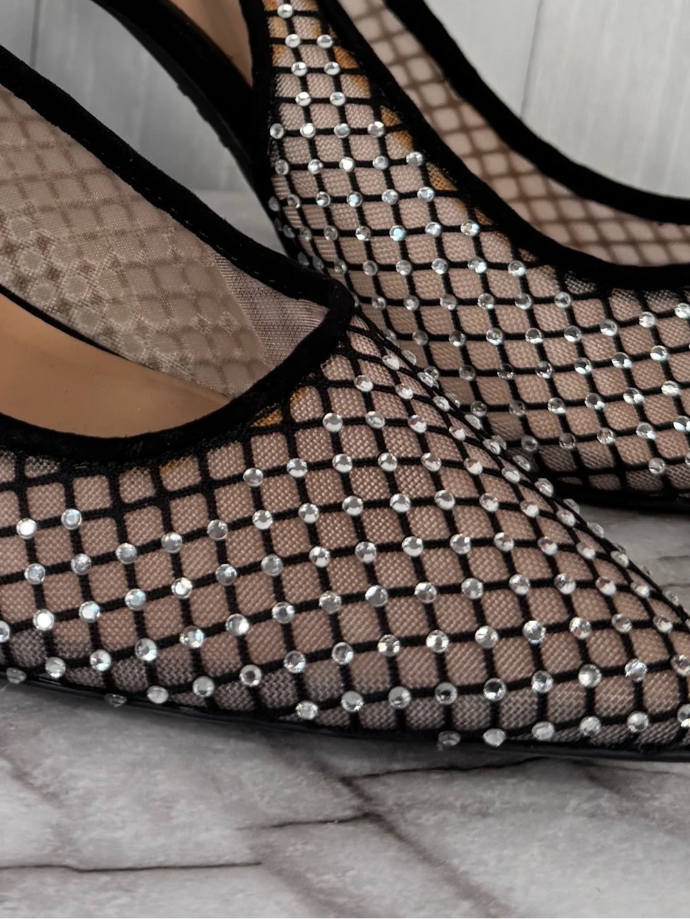 INC International Concepts Black Mesh Rhinestone Slingback Pumps